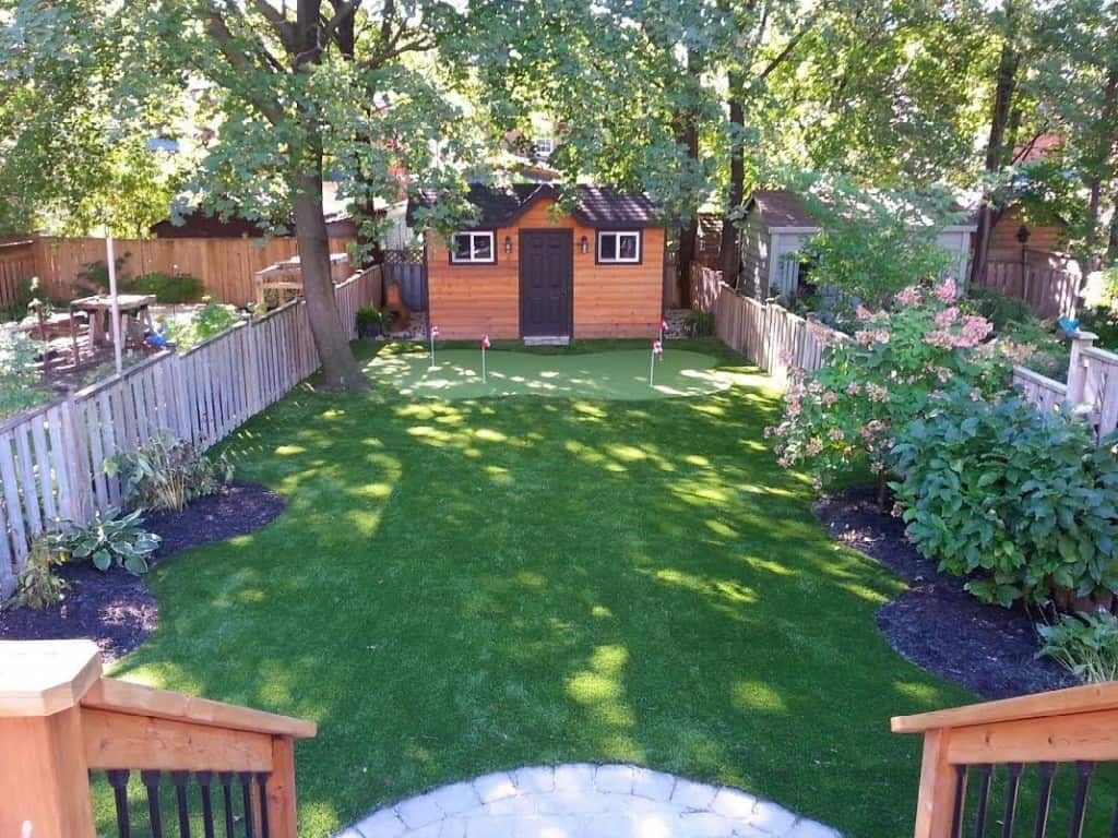 Backyard with artificial grass